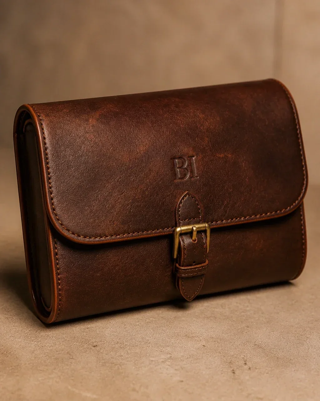 Bespoke espresso leather watch bag with Beckham Intemporel hallmark