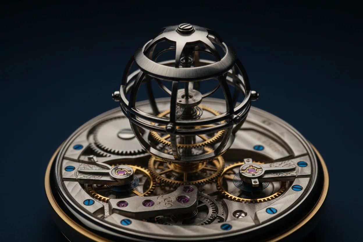 A tourbillon carriage and the surrounding decorated movement architecture