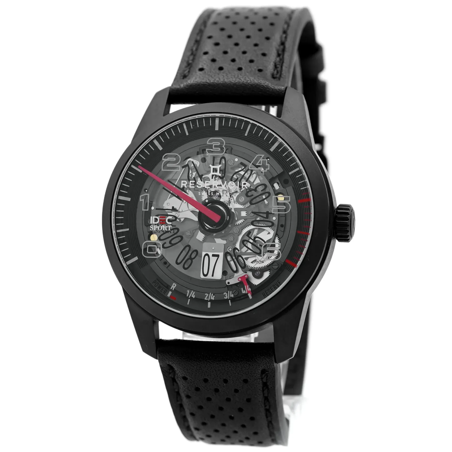 Straight-on view of Reservoir GT Tour Black Skeleton × IDEC Sport Ref. RSV11.GT/430-01 with skeleton dial